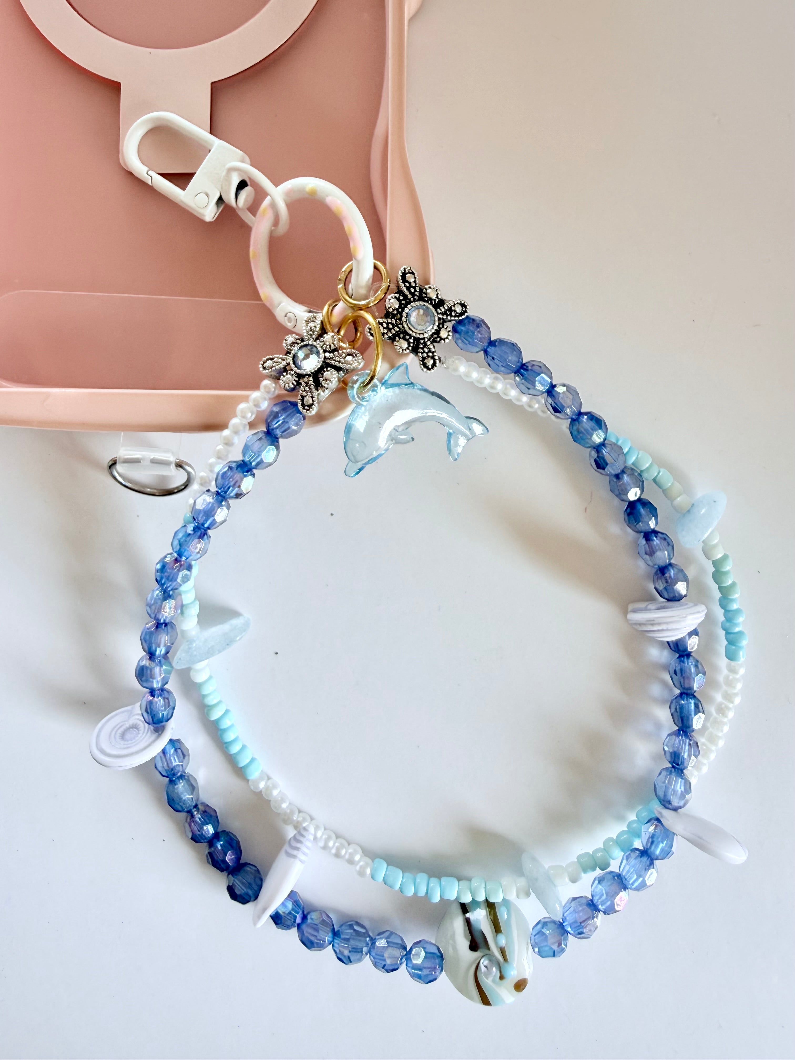 Handmade Beaded Phone Chain Wristlet (tether tab included) | Aquamarine 🐬