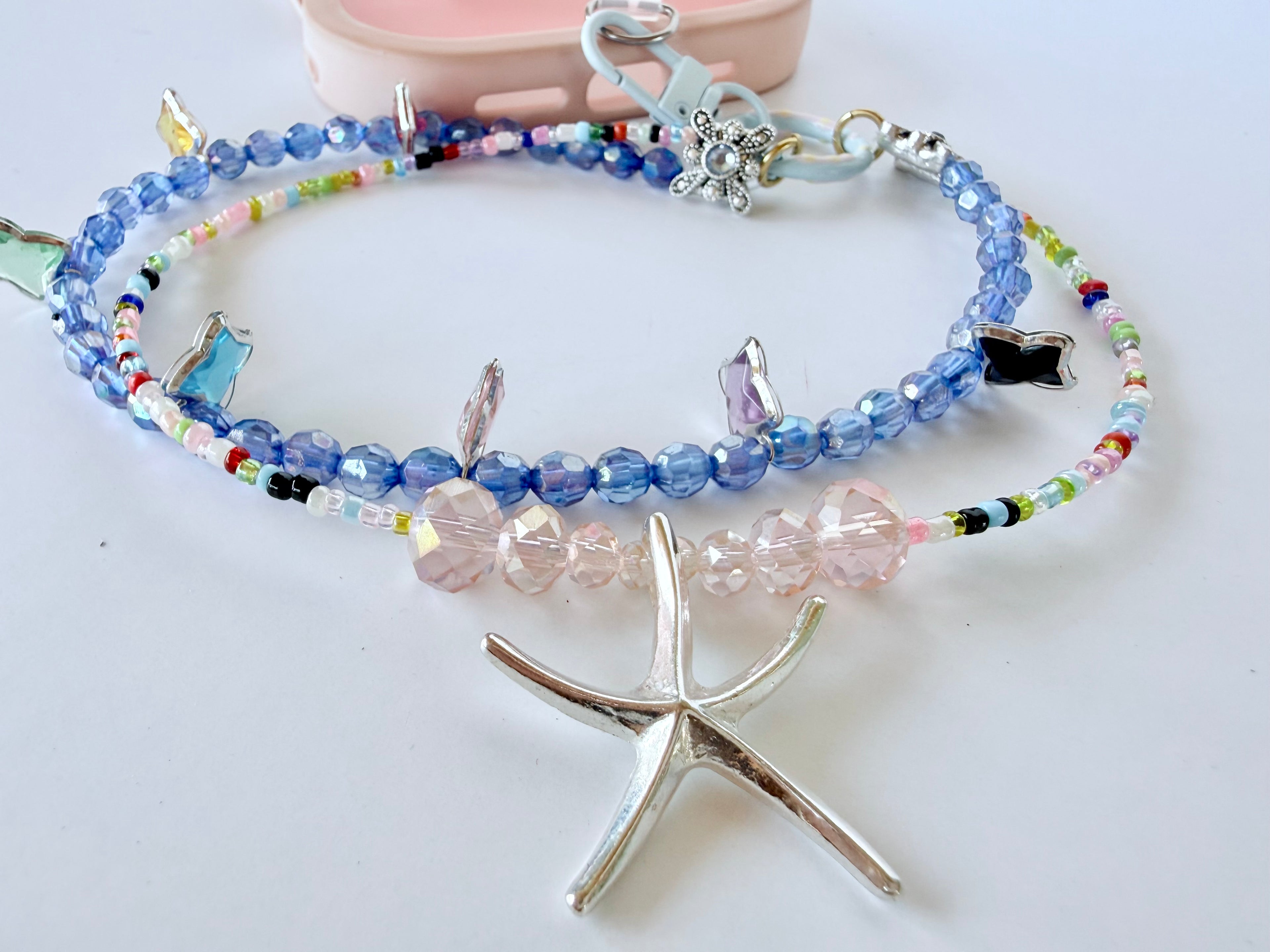 Handmade Beaded Phone Chain Wristlet (tether tab included) | Starfish
