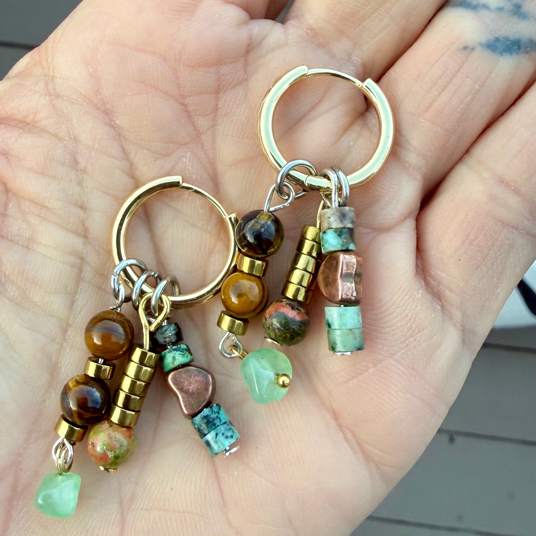 Mixed Metal & Stone Huggies