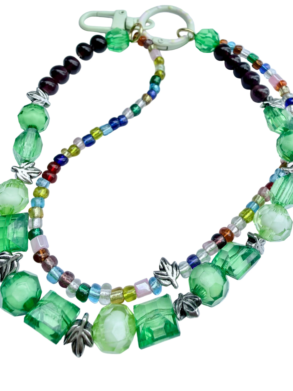 Handmade Beaded Phone Chain Wristlet (tether tab included) | Leaf