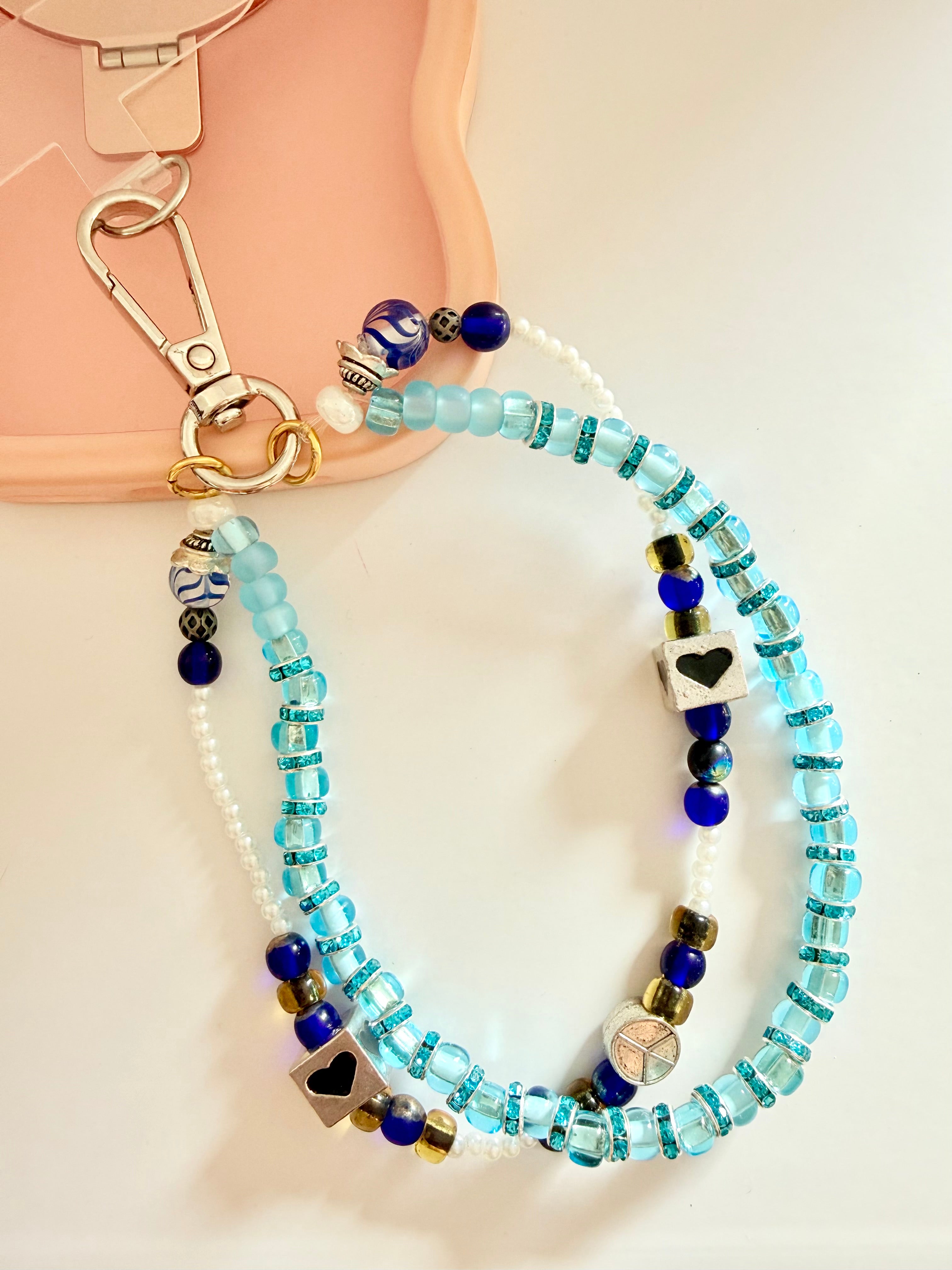Handmade Beaded Phone Chain Wristlet (tether tab included) | Azul