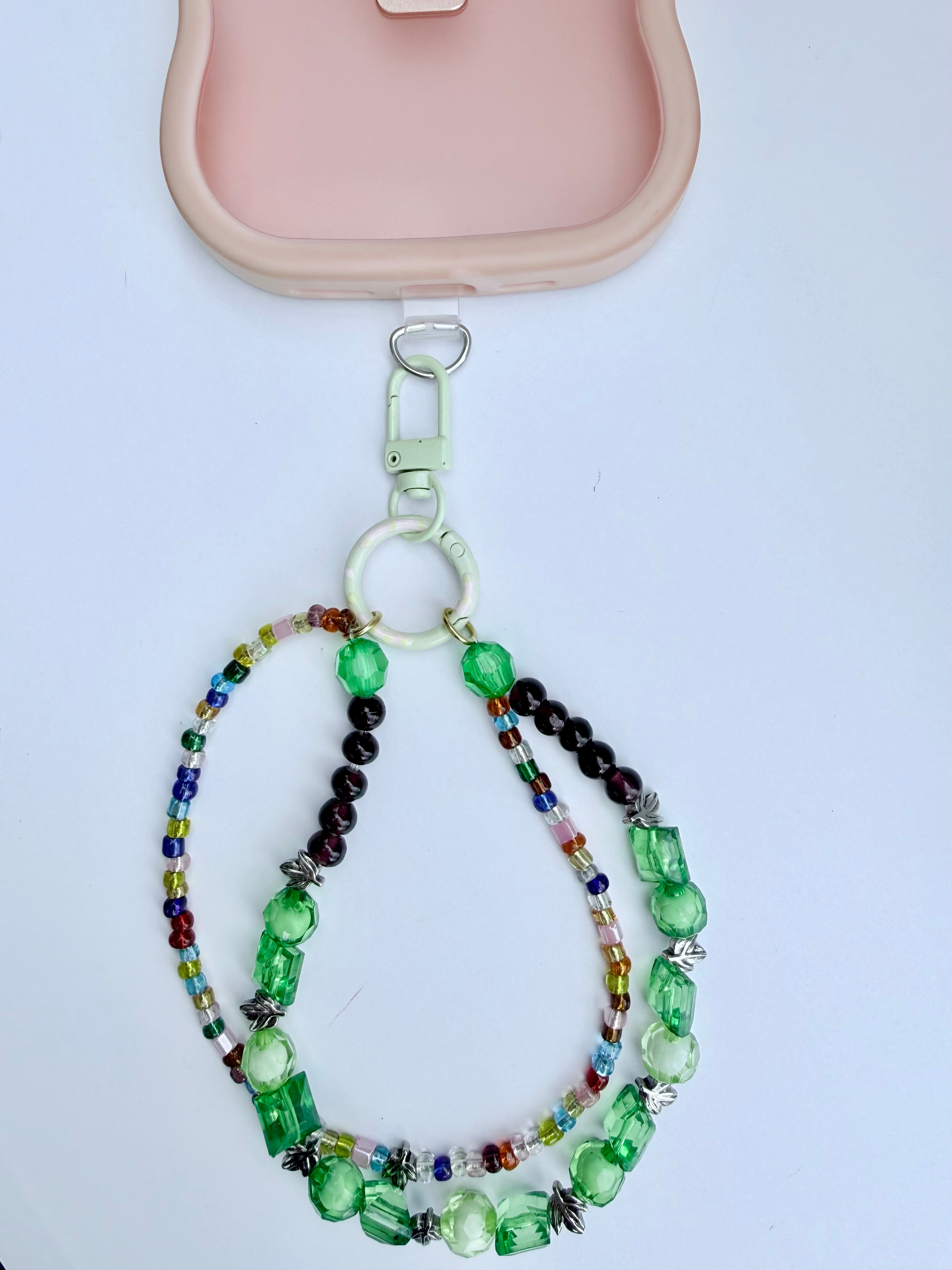 Handmade Beaded Phone Chain Wristlet (tether tab included) | Leaf