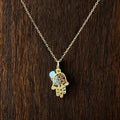 Hamsa Hand + Aquamarine Gold Pendant Necklace