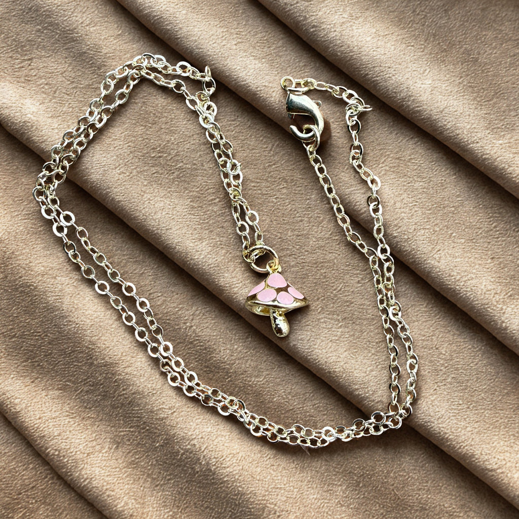 Pink Enamel Mushroom Necklace