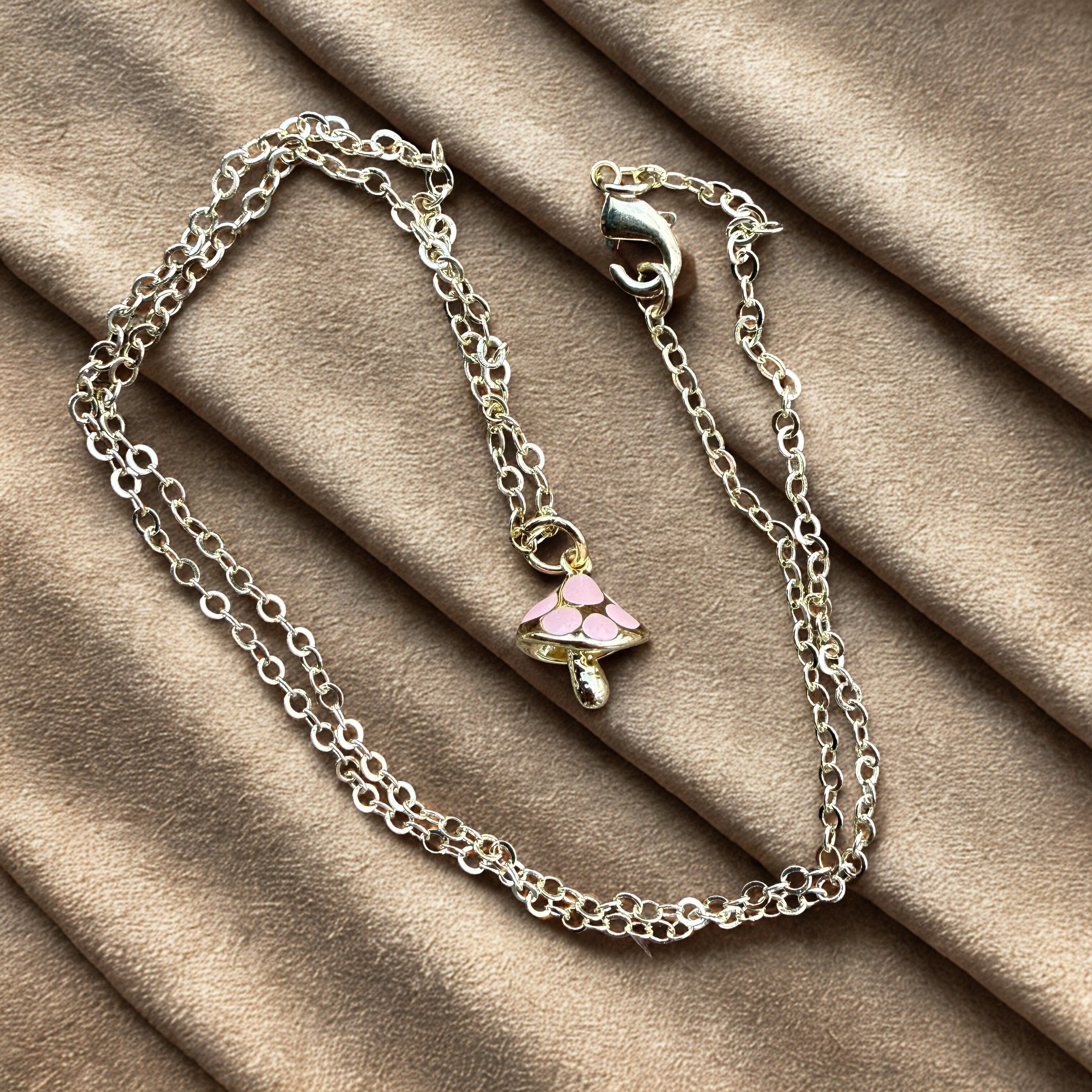 Pink Enamel Mushroom Necklace