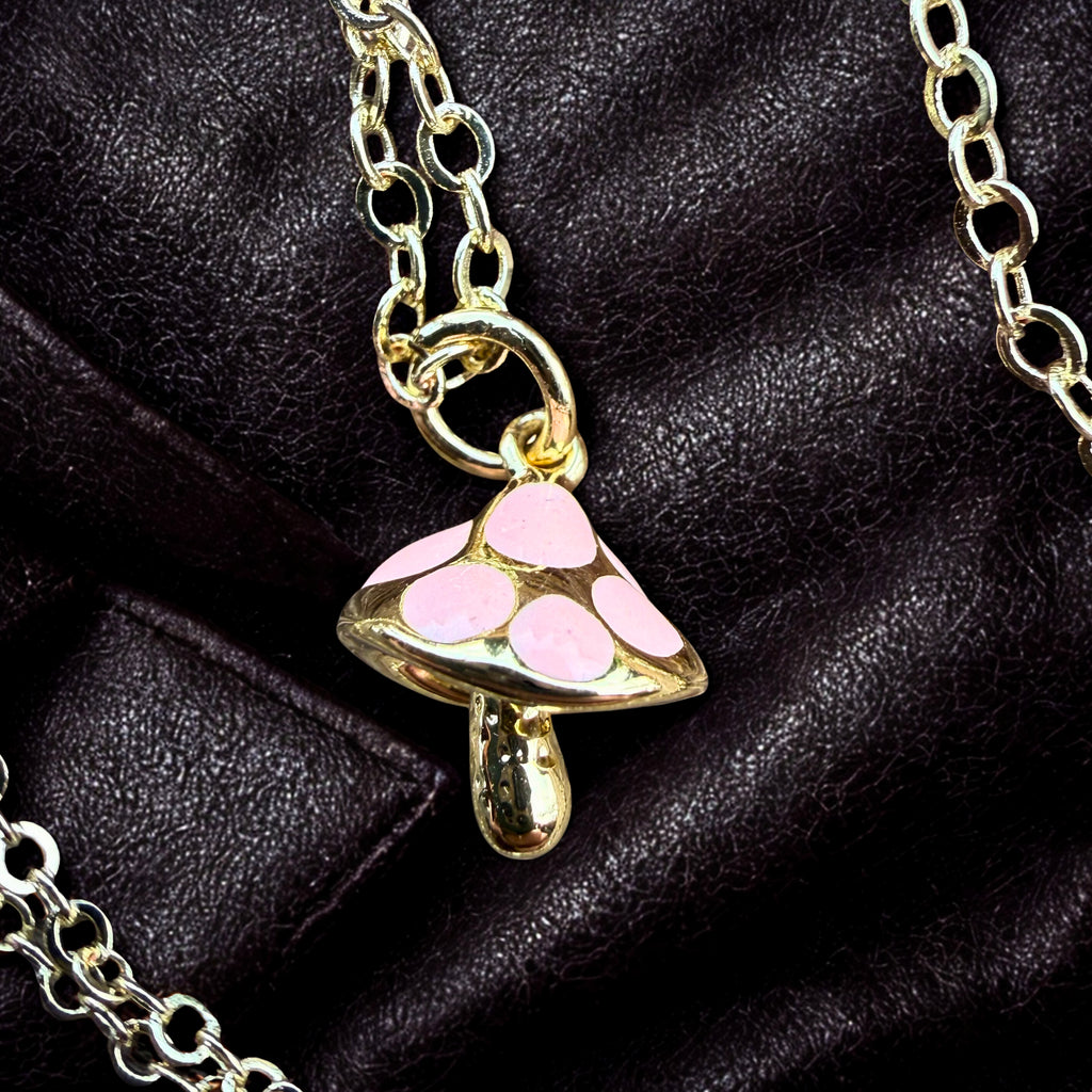 Pink Enamel Mushroom Necklace