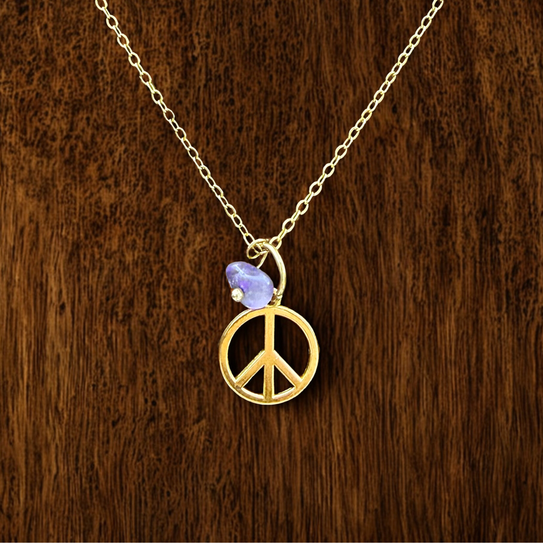 Peace luv + Amethyst Gold Pendant Necklace