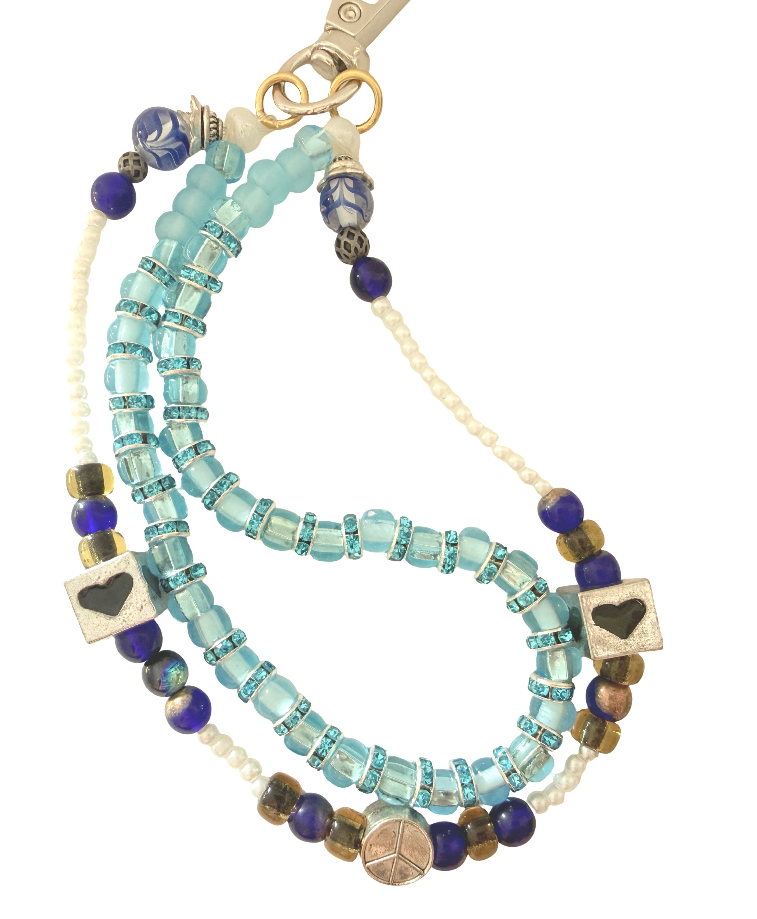 Handmade Beaded Phone Chain Wristlet (tether tab included) | Azul